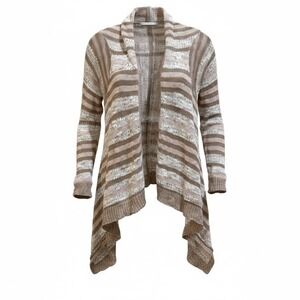 Charlotte‎ Russe Cardigan Sweater Open Front Striped Knit Pink White Large